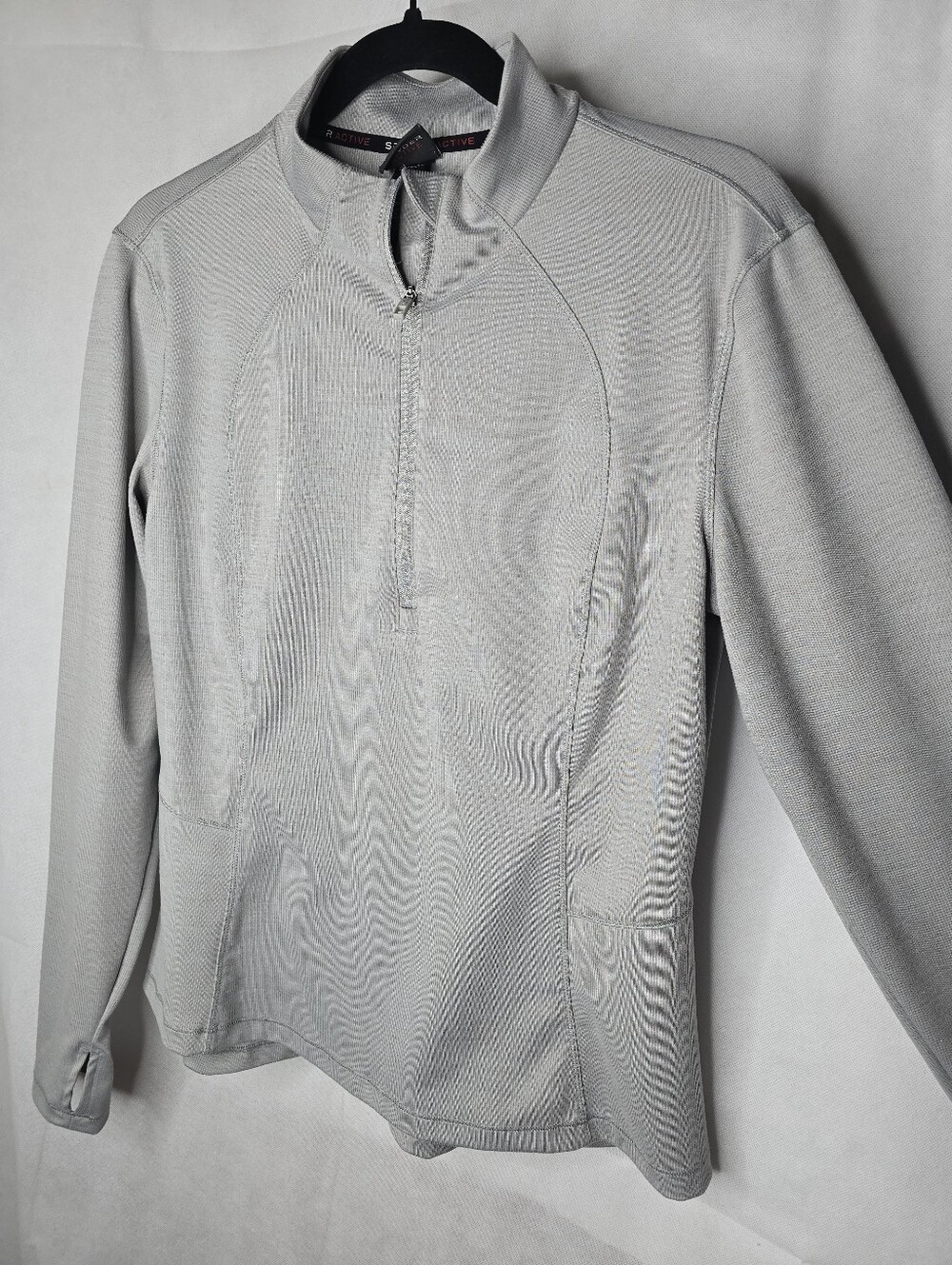Spyder Active 1/4 Zip Pullover Top Light Gray Mock Neck Long Sleeve Thumb Hole L